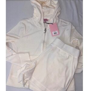 Juicy Couture Velour Tracksuit Hoodie Shorts Medium Oyster New Rhinestone Y2K